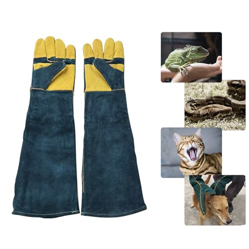 Animal Handling Gloves Bite Proof, 60cm/ 23.6In Scratch Resistant Leather Gloves for Grabbing/Grooming/Handling Dog Cat Bird Snake Parrot Lizard Reptile - Reinforced Palm Protection Gloves - color: Improved Yellow Palm, 60 Cm