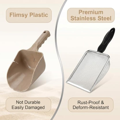 Chedin Stainless Steel Mesh Litter Scoop,Fine Mesh Metal Cat Litter Scooper with Non-Slip Handle,Reptile Sand Sifter for Cat Litter Box & Reptile Terrarium Waste