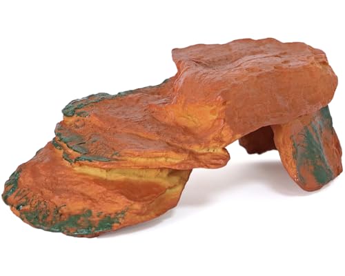 Reptile Rock Hide Cave Hiding Place, Rock Basking Platform,Great for Lizards,Snakes,Turtles,Geckos,Frogs,Amphibians,Small Animals - Lagrge Size(Yellow-Orange)