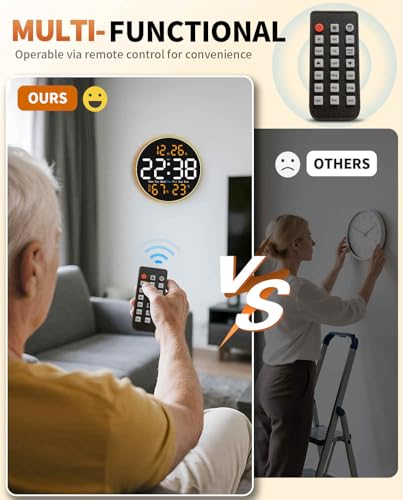 10 Inch Large Digital Wall Clock with 9 Color Changing Remote Control, Date Week Temperature, Auto Brightness Dimmer Big Clock Night Lights,Orange - color: Orange