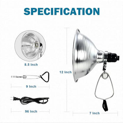 EP Clamp Lamp Light with Detachable 8.5 Inch Aluminum Reflector, 150 Watt E26 Socket (No Bulb Included), 8 Foot 18/2 SPT-2 Cord Cord, 2 Pack - size: 8