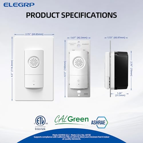 ELEGRP Humidity Sensor Switch for Exhaust Fan, Bathroom Moisture Control, Automate Ventilation, Air Circulation, Ground Wire Required, Single Pole, White, 2 Pack - style: Fan Control Only