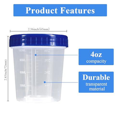 100Pcs Leak Proof Specimen Cups with Lids,4oz Disposable Urine Cups | Specimen Container with Screw on Lid,Sample Collection Kit for Safe Urine Pee Sample Analysis Testing - style: Blue-100PCS