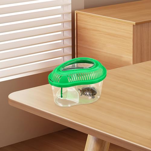BESPORTBLE Portable Plastic Fish Tank Featuring Lockable Lid and Built-in Sunbathing Platform, Green Reptile Carrier for Small Pets and Turtles, for Outdoor Transportation and Habitat