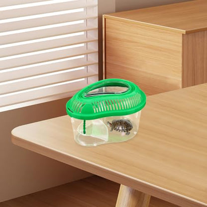 BESPORTBLE Portable Plastic Fish Tank Featuring Lockable Lid and Built-in Sunbathing Platform, Green Reptile Carrier for Small Pets and Turtles, for Outdoor Transportation and Habitat