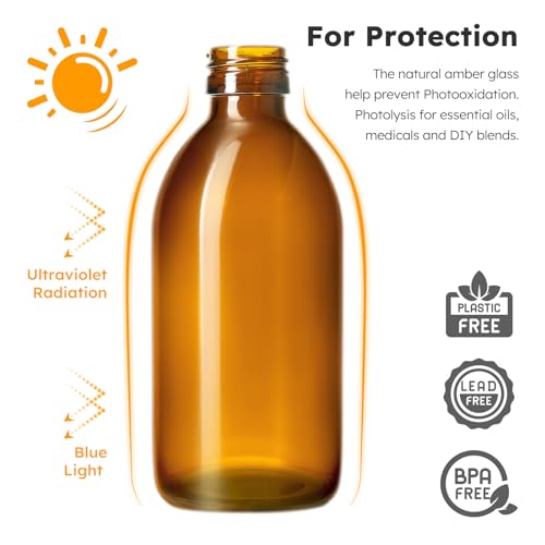 Tecohouse Glass Spray Bottles 8oz, 2 Pack Amber Glass Spray Bottles | Empty Glass Spray Bottles for cleaning, Plants, Pets, Hair, Durable Spray Nozzle, Fine Mist, Labels, Funnel, Pipettes - color: Amber