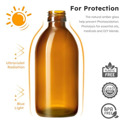 Tecohouse Glass Spray Bottles 8oz, 2 Pack Amber Glass Spray Bottles | Empty Glass Spray Bottles for cleaning, Plants, Pets, Hair, Durable Spray Nozzle, Fine Mist, Labels, Funnel, Pipettes - color: Amber