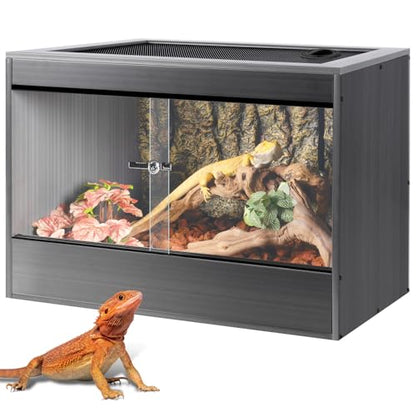 34 Gallon Reptile Enclosure, 24x18x18 Composite Wood & Plastic Reptile Terrarium, 24" Wide Lightweight Eco Reptile Habitat Lounge for Crested Leopard Gecko Lizard Snake Tortoise