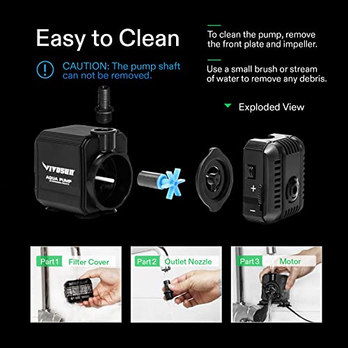 VIVOSUN 2-pack 210GPH Submersible Fountain Water Pump for Pond, Aquarium | 800L/H, 8W, Ultra Quiet Water Pump with 3.3ft High Lift and 5ft Power Cord, 2 Nozzles for Fish Tank, Hydroponics, Black - size: 6"×5"-210-2-pack