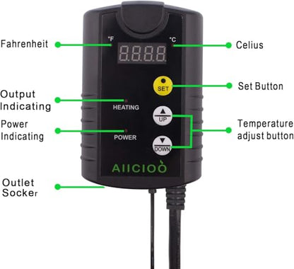 Aiicioo Under Tank Heater Thermostat - Reptile Heating Pad with Temperature Control Reptile Heat Mat for Combo Set for Hermit Crab Lizard Terrarium 8W - size: 6" X 8"(8W) with Thermostat