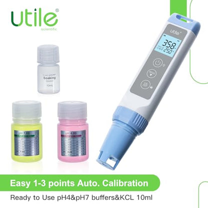 Utile pH Meter Pro, ±0.01 Accuracy pH Tester Kit, Auto Temp. Compensation, Auto 1-3 Points Calibration,IP67 Waterproof,LCD Display,4434.0003.1