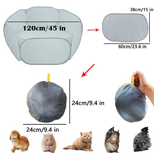 Small Animal Cage Tent Playpen with Fabric,Reptiles Cage,Breathable Transparent Pet Playpen Pop Open Outdoor/Indoor Exercise Fence,Portable Yard Fence (Solid-Grey)
