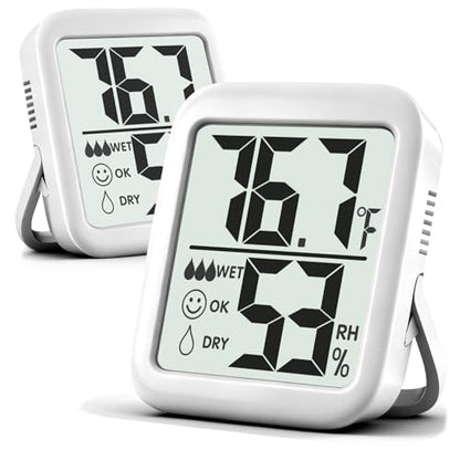 2 Pack Room Thermometer Indoor Hygrometer | Monitor Temperature & Humidity, Accurate, Fast Read, Easy To View, Magnetic/Kickstand/Hanging, ℉/℃, w/ Battery, Compact - color: 2 Pcs * Classic White ( 90%+ Choice for Home )