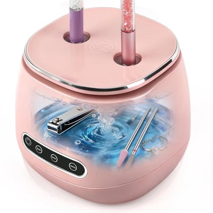 BQAN Rechargeable Nail Tool Cleaner, 3 Timers Mode Jewelry Cleaner, Portable 200ML Cleaning Machine for Nail Art Brushes, Drill Bits, Rings, Jewelry Home and Salon Use(Pink) - color: Pink