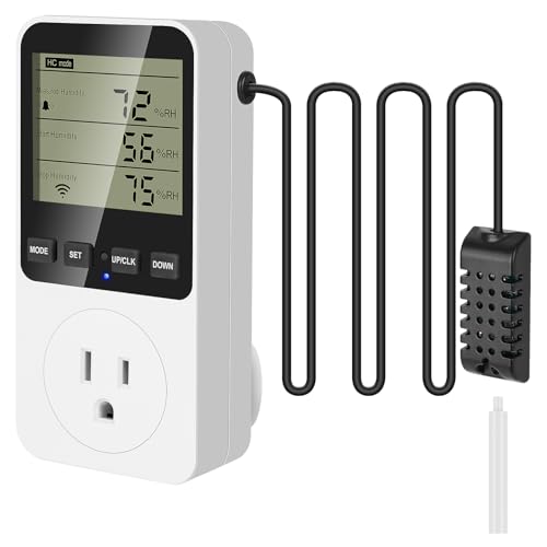 Temperature and Humidity Controller Plug in Thermostat Outlet with Humidity Control 120V Heating Cooling Humidification Dehumidification for Greenhouse Mushroom Grow Tent Reptile Aquarium - color: Htc820