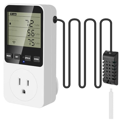 Temperature and Humidity Controller Plug in Thermostat Outlet with Humidity Control 120V Heating Cooling Humidification Dehumidification for Greenhouse Mushroom Grow Tent Reptile Aquarium - color: Htc820