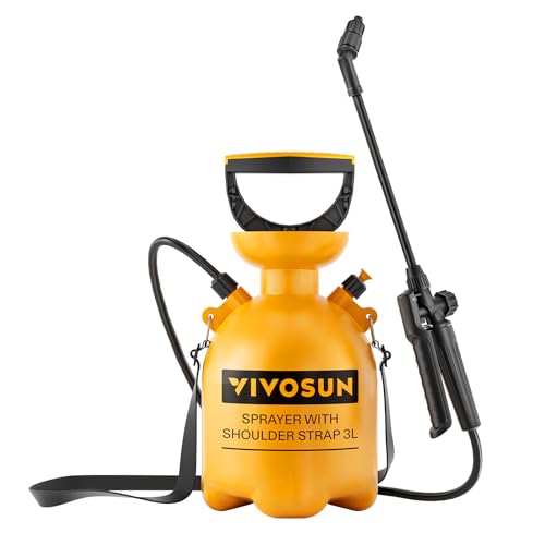 VIVOSUN 0.8Gal/3L Pump Pressure Sprayer, Pressurized Water Spray Bottle | with Adjustable Shoulder Strap, Adjustable Nozzle, Safety Valve & Additional Seals, Ideal for Watering, Fertilizing, Cleaning - size: 0.8 Gallon / 3 Liter