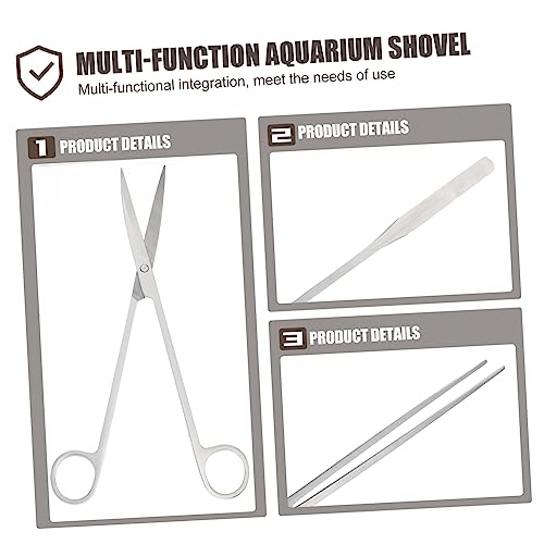 YARNOW 1set Stainless Steel Aquarium Scissors Set Multi-Functional Tools for Trimming Aquatic Plants Includes Straight Curved Scissors Shovel for Water Plants