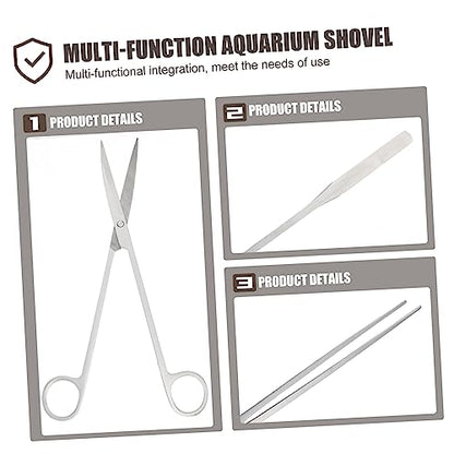 YARNOW 1set Stainless Steel Aquarium Scissors Set Multi-Functional Tools for Trimming Aquatic Plants Includes Straight Curved Scissors Shovel for Water Plants