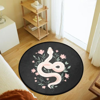 keepcute Snake Flower Area Rug 5' x 5', Washable Non-Slip - color: Snake and Flower, size: 5' (Round)