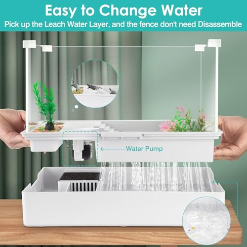 Medium Turtle Tank with Water Pump | Clear Acrylic Aquarium Habitat with Basking Platform, Easy-Clean Design for Baby Turtles and Small Reptiles - size: Medium Tank + Pump