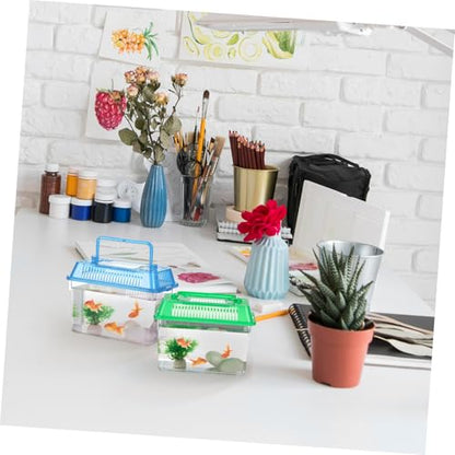 Abaodam 5pcs Portable Transparent Reptile Feeding Boxes Mixed Color Small Plastic Fish Tanks for Turtle Goldfish Breeding and Transport Home Habitat
