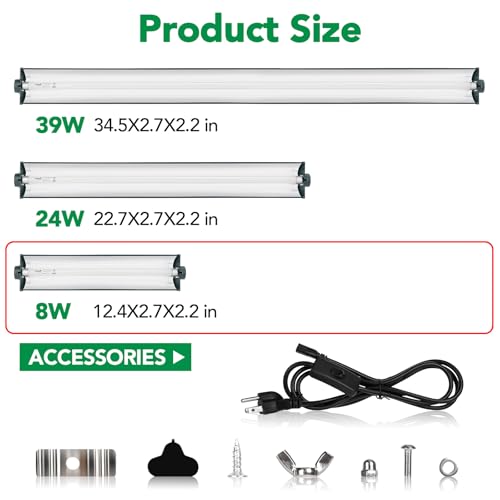 T5 Reptile Light Fixture Green Combo Kit 8W Light Fixture Reptile Terrarium Hood 10.0 UVB Light Bulb Fluorescent Tube Ideal for Tropical and Deserts Such as Bearded Dragon Lizards and Tortoises - color: 8W-Green, size: 8W 12.4IN Green