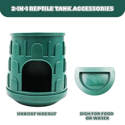 Reptile Tank Accessories, 2-in-1 Plastic Reptile Hide with Bowl on The Top, Habitat Hideout for Gecko, Snake, Chameleon and Other Small Arboreal Reptiles