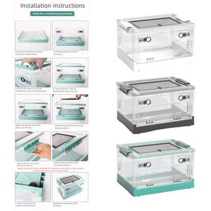 Reptiles Keeper Tanks with Removable Lid and Feeding Port Enclosure Ventilated Design Portable Reptiles Feeding Station