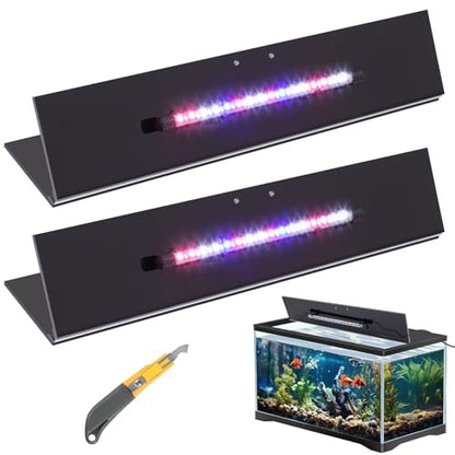 Sieral Aquarium Lids Polycarbonate Canopy with LED Light 2 Pcs Set 22.95 x 11.5 x 0.12 Inch for 33/40/55 Gallon with Center Brace Aquariums Cover Fish Tank Lid with a Hook Knife, Black - color: Black, size: 48 x 13 Inch