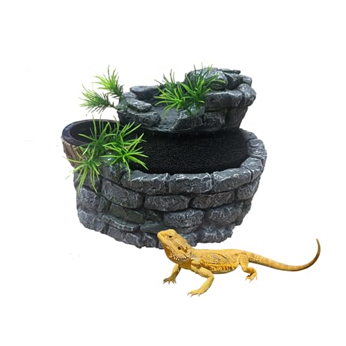 550ML Reptile Water Fountain with Food Dish – Terrarium Drinking Fountain for Bearded Dragon, Gecko, Chameleon, Lizard, Tree Frog & Turtle – Keeps Water Clear, Easy-to-Use Water Dispenser