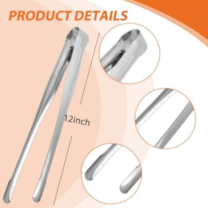 8 Pack Kitchen Tongs, Stainless Steel Serving Tongs with Non-Slip Tips for Cooking，Easily Control Kitchen Tweezer, Multi-Purpose Korean Tong for Baking, Food Plating, BBQ (12 Inch) - size: 12 Inch
