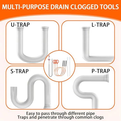 Drain Snake for Hair Clogs - Flexible Snake Cleaner Tool for Shower, Sink, Tub & Bathtub Drain Clog Remover, with Steel Core (6)