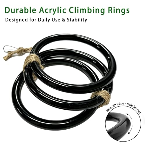 Ball Python Tank Accessories Snake Hammock & Climbing Rings Set | Ball python tank accessory set with snake hammock climbing rings and suction cups for reptile enrichment and habitat setup - color: Black Ring