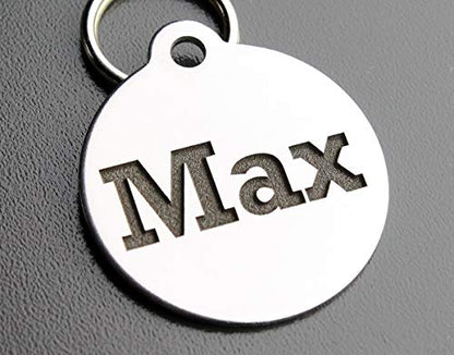 DEEP Engraved Premium Dog & Cat ID Tag – Personalized, Stainless Steel, Long-Lasting Durability - Round 1-1/4"x1-1/8 (1-Side Engraving) - style: ROUND 1-1/4"x1-1/8" (1-Side Engraving)