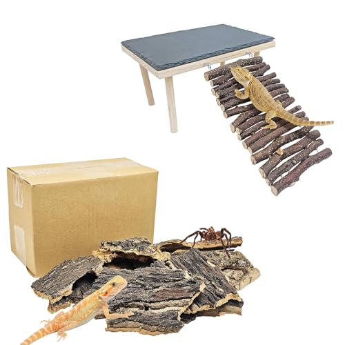 BNOSDM Reptile 16oz Cork Bark Substrate and Small Basking Rock Platform for Lizard, Gecko