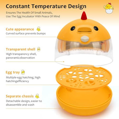 Automatic Egg Incubator for Hatching Eggs with LED Temperature Display, Humidity Control & Egg Turner, Clear Lid Incubator for Chicken, Quail & Bird Eggs (6 Egg Capacity)