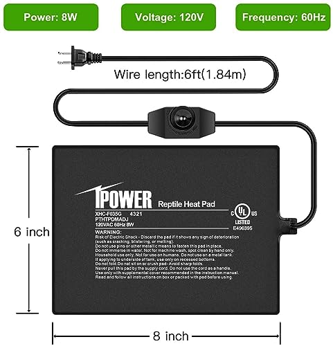 iPower 6 by 8 Inch Reptile Heating Pad with Temperature Adjustable Controller Knob, Under Tank Warmer Terrarium Heat Mat for Reptiles and Amphibians (Pack of 2) - size: 6 X 8 Inch (Pack of 2)