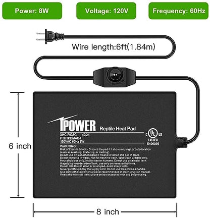 iPower 6 by 8 Inch Reptile Heating Pad with Temperature Adjustable Controller Knob, Under Tank Warmer Terrarium Heat Mat for Reptiles and Amphibians (Pack of 2) - size: 6 X 8 Inch (Pack of 2)