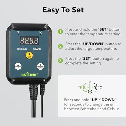 BN-LINK Digital Cooling Thermostat Temperature Controller Plug Outlet | Thermal Switch For Attic Fan, Exhaust Ventilation Fan, Cooling Devices, Greenhouse, Garage, Brewing,40-108°F 8.3A 1000W, ETL