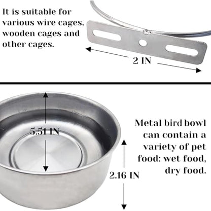 PINVNBY 2pcs Stainless Steel Bird Bowl Feeding Dish Cups for Parrot, Parakeet, African Greys, Conure, Cockatiels, Lovebird, Budgie, Chinchilla (L)