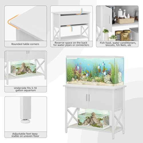 APPOLYN 40-50 Gal Aquarium Stand with Cabinet Storage, White | 36.6"Lx18.9"W, Fish Tank Stand, Metal Frame, Adjustable Feet, Turtle Reptile Tank Stand, Easy Assembly, Living Room, Office - color: White
