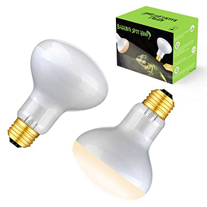 2 Pack 75W Reptile UVA Basking Spot Bulbs | Infrared Heat Emitter, White Glass Glow, Simulate Natural Sunlight, E26 Base, Bearded Dragon, Amphibians, Lizard, Tortoise