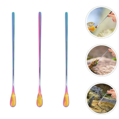 NOLITOY Pet Feeding Spoon Set Small Reptile Food Scoop Lizard Food Spoon Stainless Steel Easy to Lightweight for Tortoise Lizard Pack of 3 - color: As Shown 1