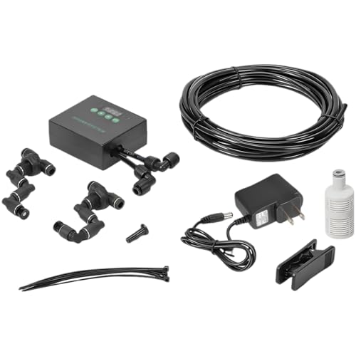 Reptile Misting System, Programmable Reptile Humidifier, Automatic Mister with US Power Cord, 360° Adjustable Dual Nozzles, Smart Timer, Self-Priming, Rainforest Spray Kit for Plant Terrariums