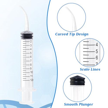 Wisdom Teeth Syringe,12ml Dental Irrigation Syringe (10 Pack) | Curved Tip & Measurement, Sterile Individually Package for Oral Dental Care, Tonsil Stones Removing, Lab, Liquid, Feeding - style: Curved Tip 10 Pack