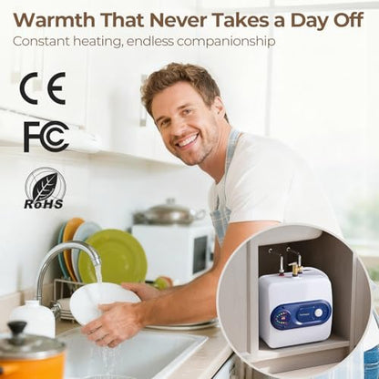 Electric Tank Water Heater, 4-Gallon Under Sink Instant Hot Water Tank，Equipped with Digital Temperature Display for RV, Camper, Kitchen, Food Truck，Wall or Floor Mounted, Blue - color: Blue, style: 4 Gallon