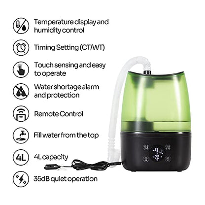 REPTI ZOO Reptile Automatic Fogger 2 IN 1 Digital Timing & Hygrostat Humidifier Remote Control 4L Large Tank Reptile Terrarium Fogger with Extended Hose for Bearded Dragon/Lizard/Gecko/Snake/Tortoise