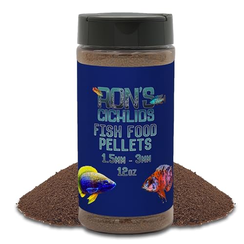 RON'S CICHLIDS African Cichlid Fish Food, Premium Tropical Fish Food Pellets with Protein, Veggies & Fruits for Healthier, Brighter & Bigger Tropical Fish & Cleaner Tanks, Mbuna Blend, 12 OZ - size: 12 Ounce (Pack of 1)