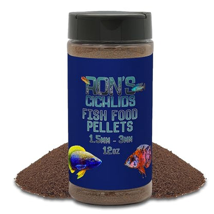 RON'S CICHLIDS African Cichlid Fish Food, Premium Tropical Fish Food Pellets with Protein, Veggies & Fruits for Healthier, Brighter & Bigger Tropical Fish & Cleaner Tanks, Mbuna Blend, 12 OZ - size: 12 Ounce (Pack of 1)